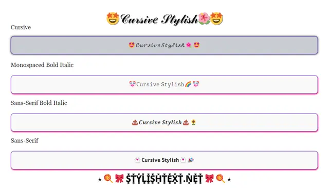 Cursive Stylish Font Generator (𝓒𝓸𝓹𝔂 𝓪𝓷𝓭 𝓟𝓪𝓼𝓽𝓮)